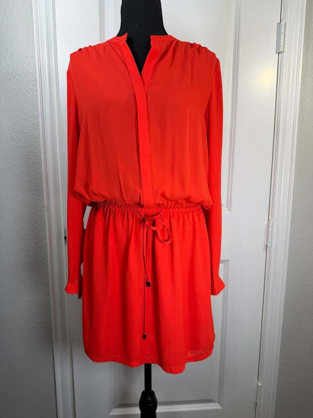 Fleur Bleue Red Long Sleeve Drawstring Waist Mini Dress Size 6